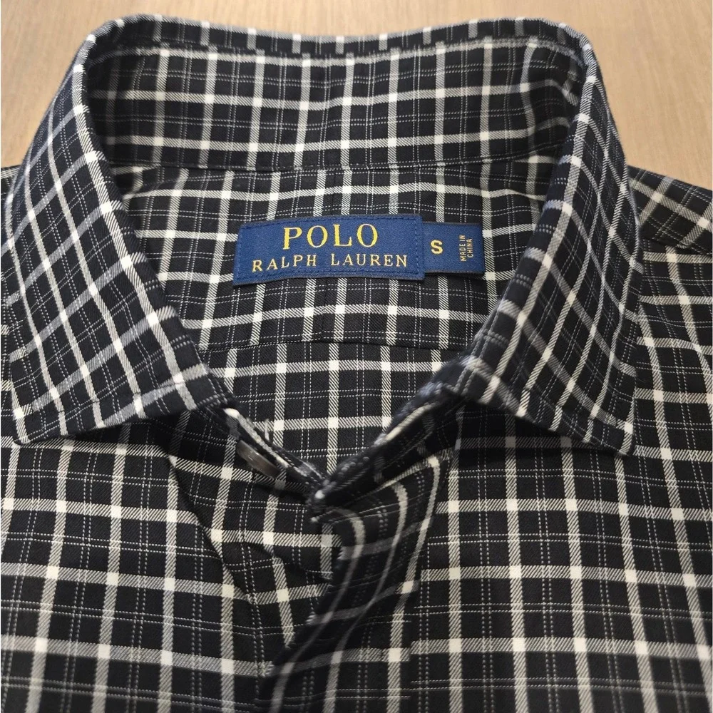 Polo Ralph Lauren Mens Small Navy Blue White Grid Check Button Down Shirt Cotton